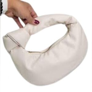 Melie Bianco Cream Crescent Alexandra Top Handle Bag Knotted Vegan leather